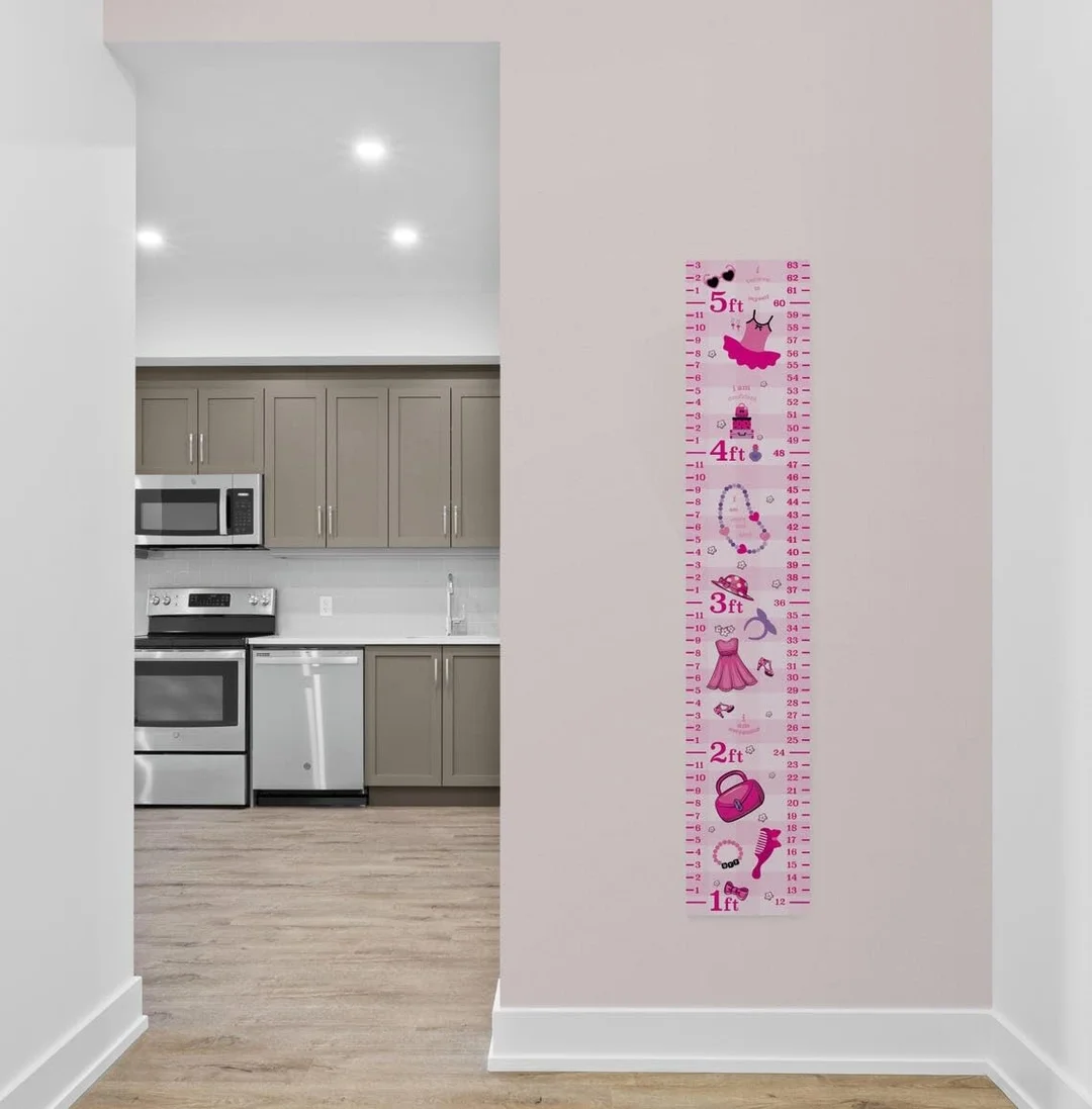 Growth Chart Peel and Stick Wallpaper Border Pink Dazzle by YourBrand | 5.25 inch Width 5 ft Length Kids Room Wall Decor image 2