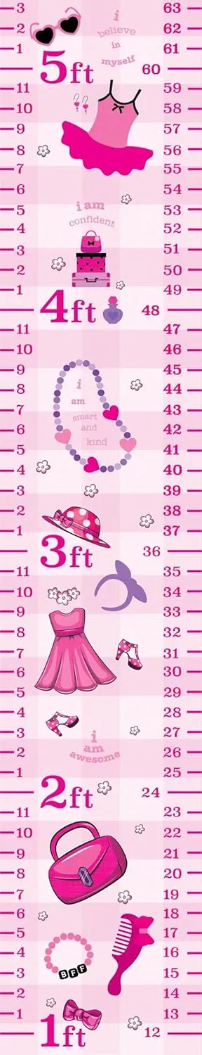 Growth Chart Peel and Stick Wallpaper Border Pink Dazzle by YourBrand | 5.25 inch Width 5 ft Length Kids Room Wall Decor thumbnail 2