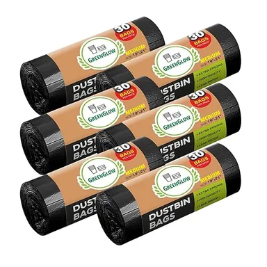 Greenglow Dust Bin Bags | Extra Strong Leak Proof 19x21 inches, 30 Bags Per Pack | Medium Size, Durable Garbage Bags, Pack of 6 thumbnail 0