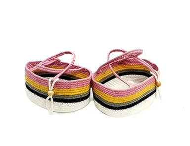 Cotton Rope Basket Set of 2 | Multipurpose Storage Bins for Home, Laundry, Toys, Clothes, and Décor | Foldable Organizer Baskets thumbnail 0