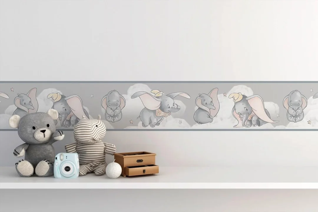 MIRART Siting & Flying Dumbo Baby Elephant Peel and Stick Wallpaper Border | 5.25 inch Width by 5 ft Length | Nursery Room Decor image 2