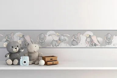 MIRART Siting & Flying Dumbo Baby Elephant Peel and Stick Wallpaper Border | 5.25 inch Width by 5 ft Length | Nursery Room Decor thumbnail 1