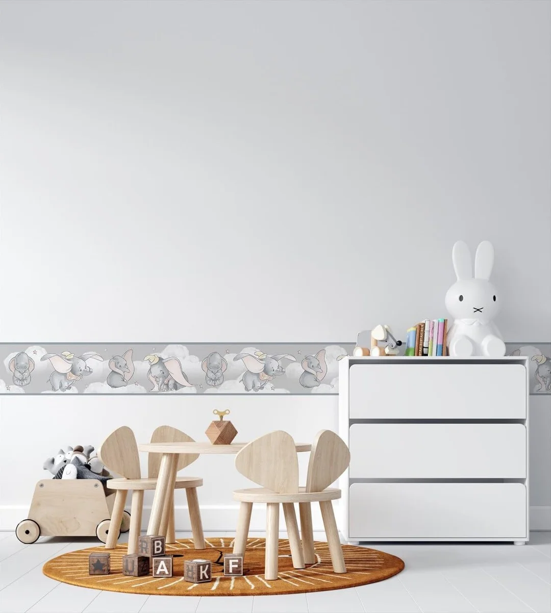 MIRART Siting & Flying Dumbo Baby Elephant Peel and Stick Wallpaper Border | 5.25 inch Width by 5 ft Length | Nursery Room Decor image 3