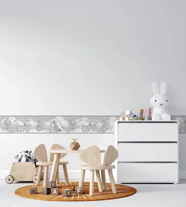 MIRART Siting & Flying Dumbo Baby Elephant Peel and Stick Wallpaper Border | 5.25 inch Width by 5 ft Length | Nursery Room Decor thumbnail 2