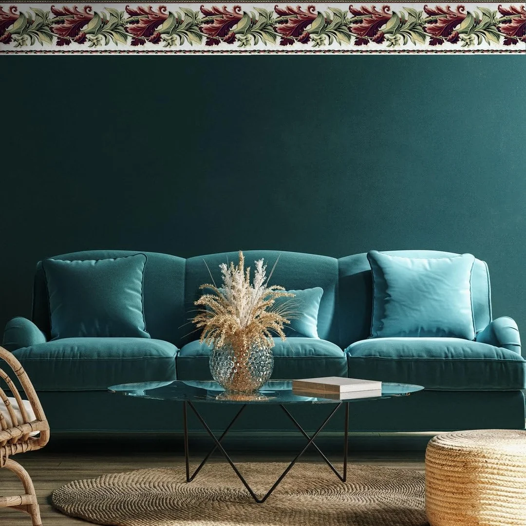 Peel and Stick Wallpaper Border | MIRART Albert Van Luit Scroll Leaf 5.25 inch Width by 5 ft Length | Removable Decorative Wallpaper Border for Living Room Walls image 2
