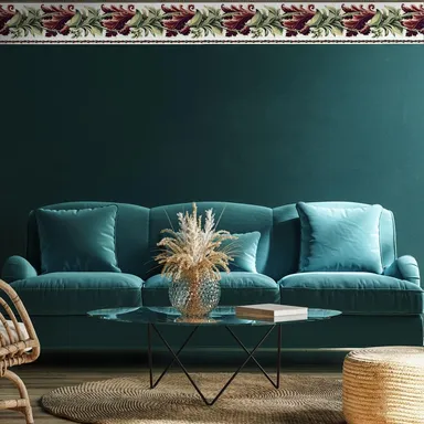 Peel and Stick Wallpaper Border | MIRART Albert Van Luit Scroll Leaf 5.25 inch Width by 5 ft Length | Removable Decorative Wallpaper Border for Living Room Walls thumbnail 1