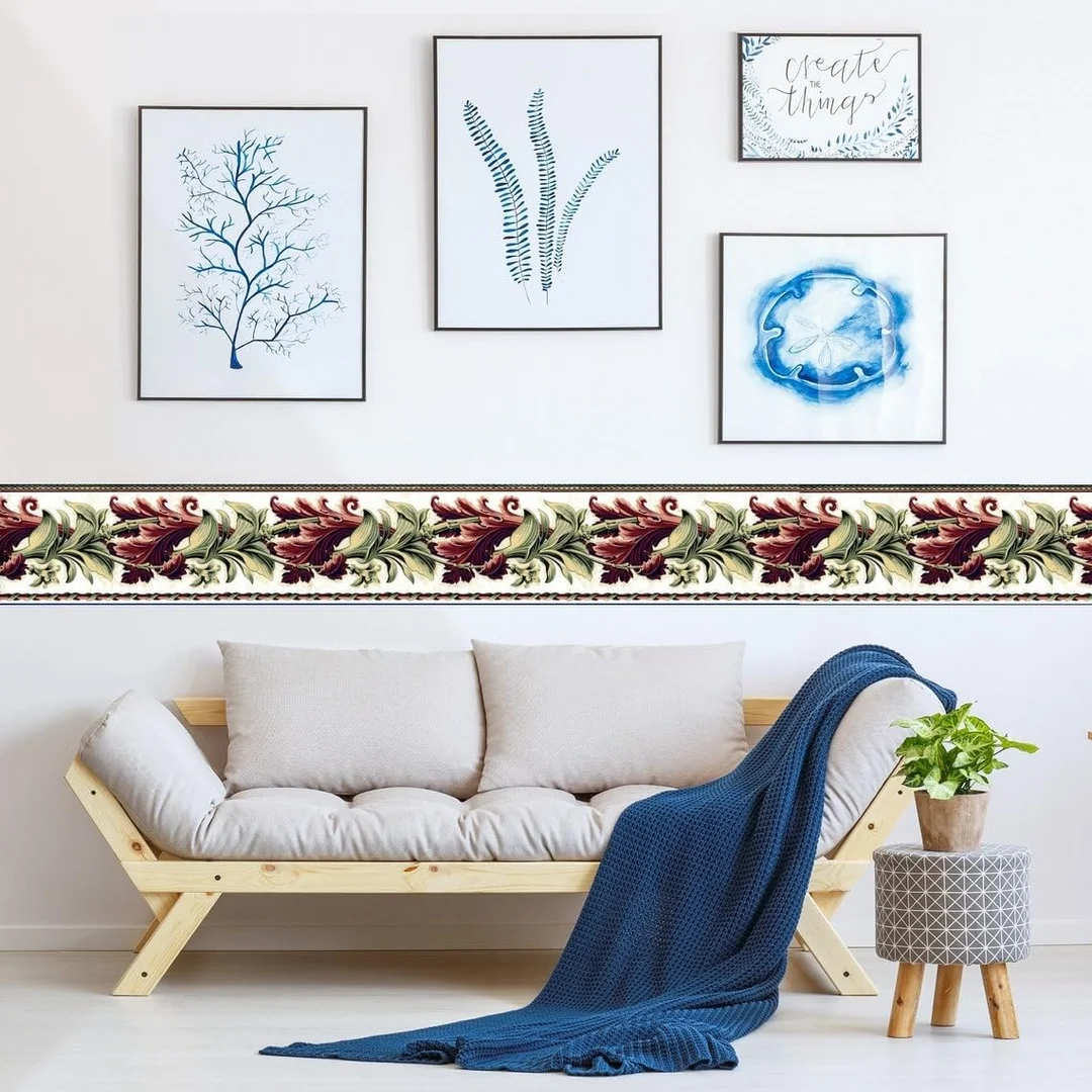 Peel and Stick Wallpaper Border | MIRART Albert Van Luit Scroll Leaf 5.25 inch Width by 5 ft Length | Removable Decorative Wallpaper Border for Living Room Walls image 3
