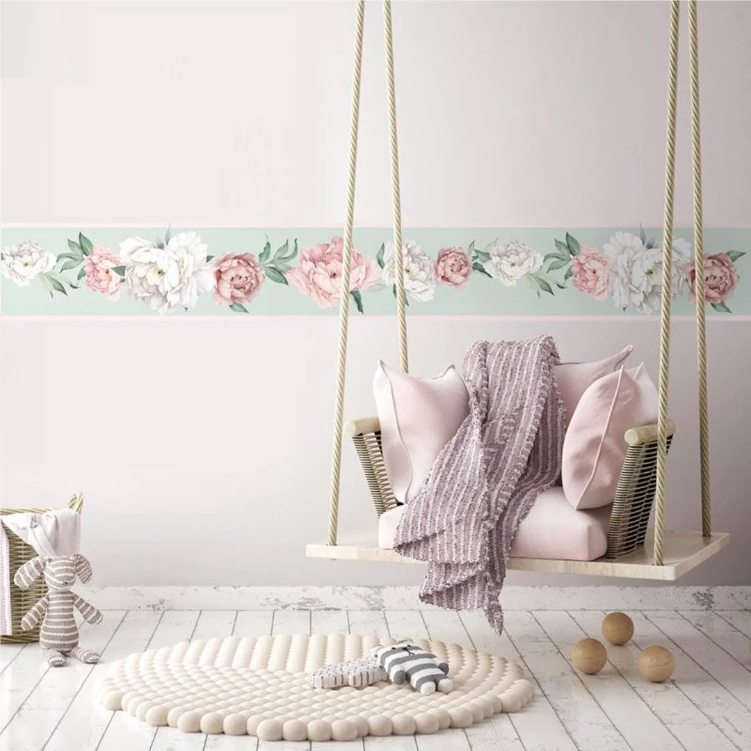 Peel and Stick Wallpaper Border MIRART | Vibrant Floral Bouquet | Removable Self Adhesive Floral Wallpaper Border 5.25 Inch Width image 1