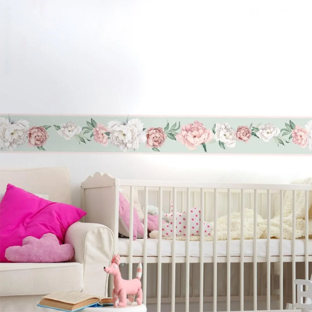 Peel and Stick Wallpaper Border MIRART | Vibrant Floral Bouquet | Removable Self Adhesive Floral Wallpaper Border 5.25 Inch Width image 2
