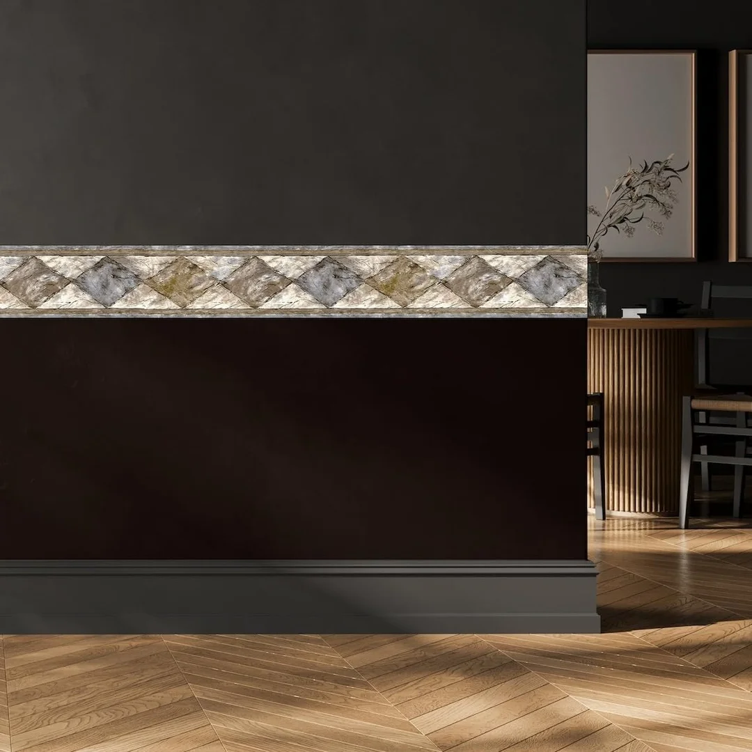 Diamond Marble Peel and Stick Wallpaper Border | MIRART Contemporary 5.25 inch x 5 ft Length | Easy to Apply Marble Wallpaper Border image 1