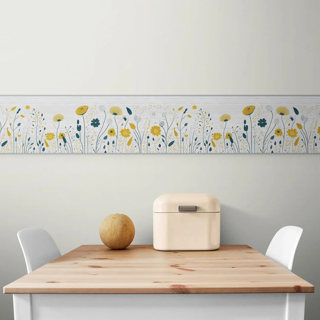 Peel and Stick Wallpaper Border Vibrant Yellow Flower by MIRART | Floral Removable Wallpaper Border for Walls 5.25 Inch Width 5 ft Length image 2