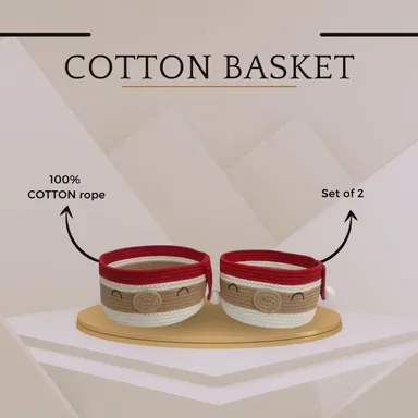 Cotton Rope Storage Basket Set of 2 by FIBERGOLD | Round Woven Bins with Lids Storage Organizer for Toys Clothes Blankets Towels Durable Design thumbnail 0