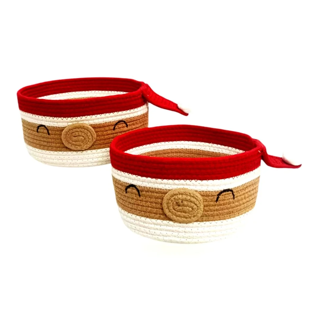 Cotton Rope Storage Basket Set of 2 by FIBERGOLD | Round Woven Bins with Lids Storage Organizer for Toys Clothes Blankets Towels Durable Design image 3