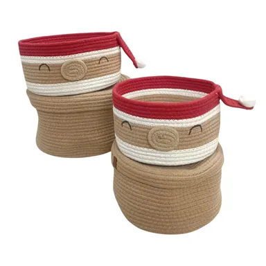 Cotton Rope Storage Basket Set of 2 by FIBERGOLD | Round Woven Bins with Lids Storage Organizer for Toys Clothes Blankets Towels Durable Design thumbnail 3
