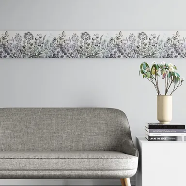 Peel and Stick Wallpaper Border | MIRART Wildflowers Flying Bees Butterflies | Hand Drawn 5.25 inch Width 5 ft Length Floral Decorative Wall Border thumbnail 1