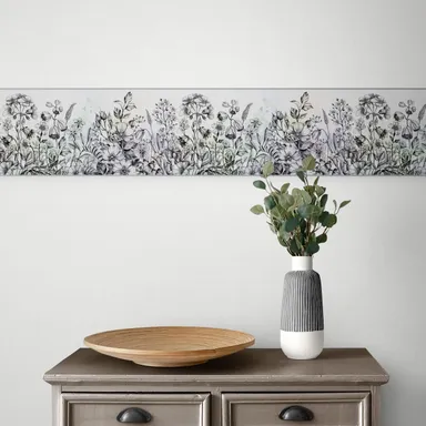 Peel and Stick Wallpaper Border | MIRART Wildflowers Flying Bees Butterflies | Hand Drawn 5.25 inch Width 5 ft Length Floral Decorative Wall Border thumbnail 4