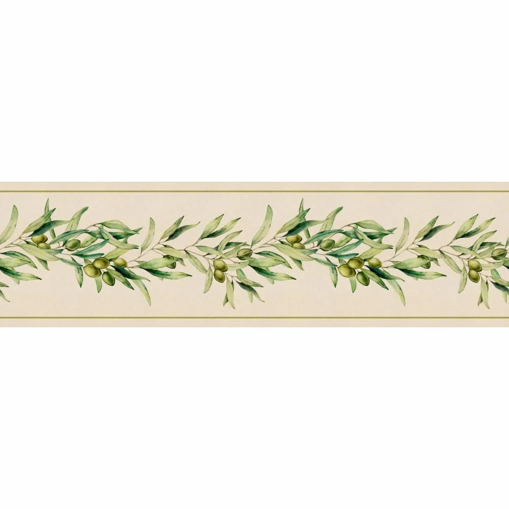 Olive Branch Self Adhesive Wall Border Sticker by MIRART | 5.25 Inch Width 5 Ft Length Peel and Stick Decorative Wall Border for Home Improvement image 1