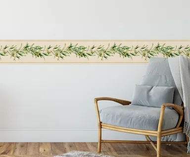 Olive Branch Self Adhesive Wall Border Sticker by MIRART | 5.25 Inch Width 5 Ft Length Peel and Stick Decorative Wall Border for Home Improvement thumbnail 2