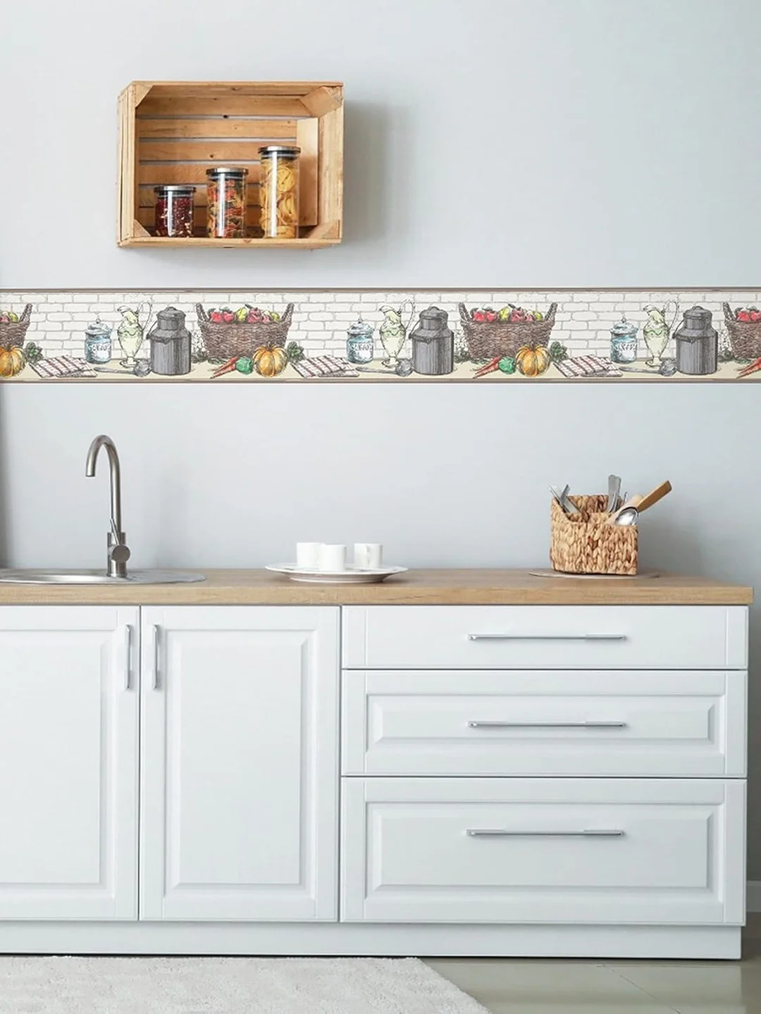 Peel and Stick Wallpaper Border Citrus Splash MIRART | Removable Wall Decor Border for Kitchen Bathroom image 1