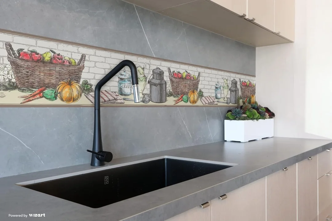 Peel and Stick Wallpaper Border Citrus Splash MIRART | Removable Wall Decor Border for Kitchen Bathroom image 3