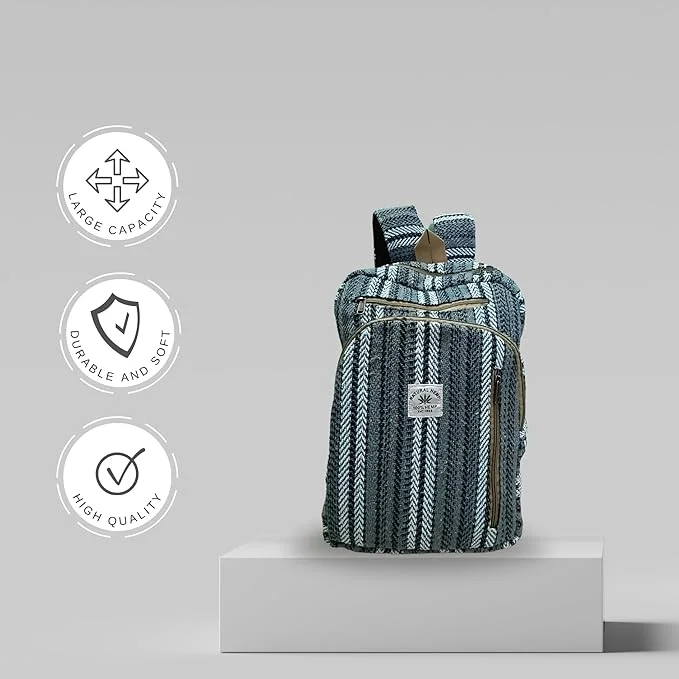 FIBERGOLD Himalayas Hemp Eco-Friendly iPad Backpack | Handmade Fair Trade Travel & Festival Bag | Fashion Backpack for Men & Women image 2