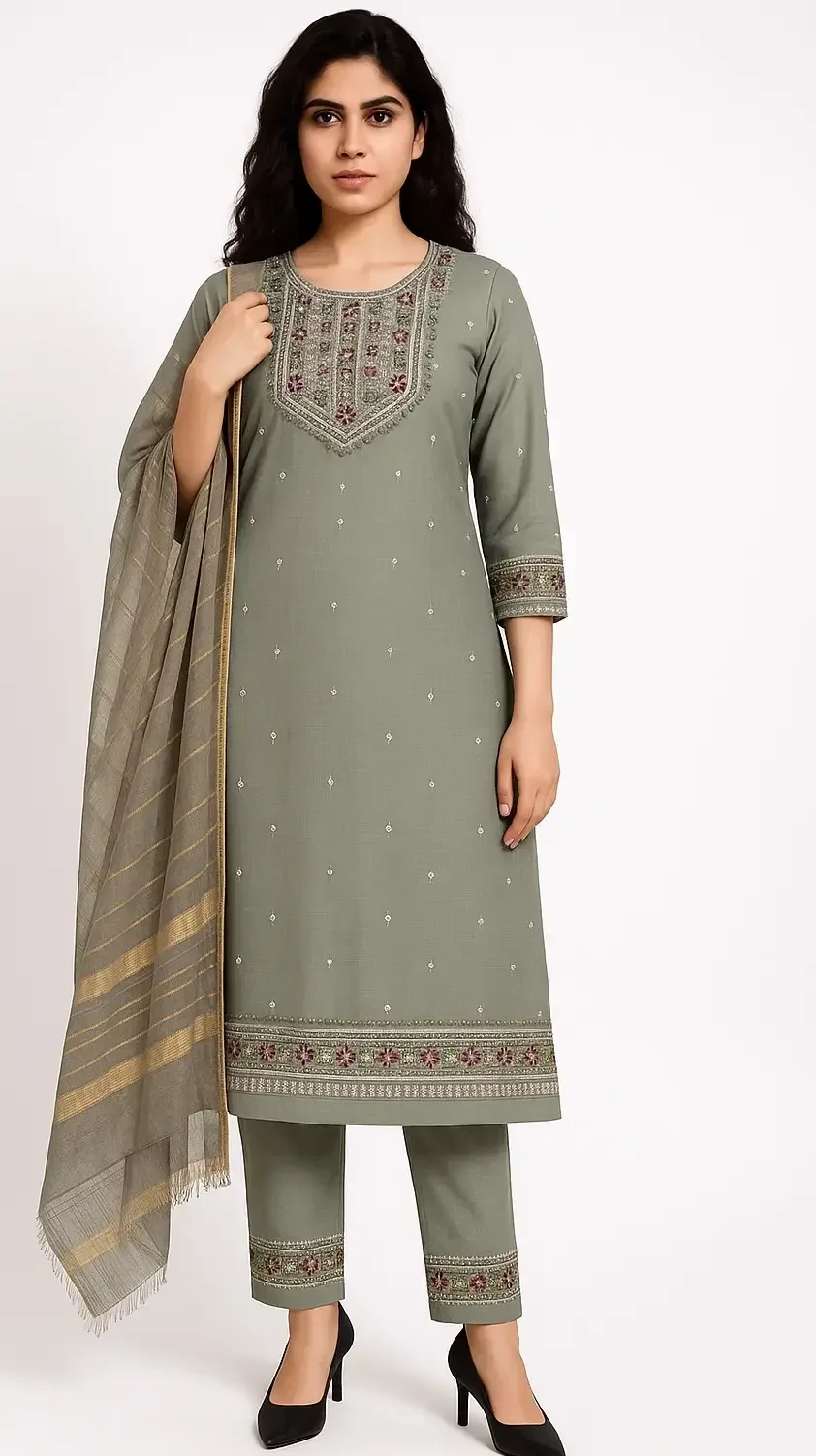 Kurti Pant Set with Dupatta Fabric | Nahar Fashion Store | Kurti Pant Set for Women image 1