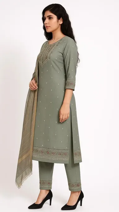 Kurti Pant Set with Dupatta Fabric | Nahar Fashion Store | Kurti Pant Set for Women thumbnail 2