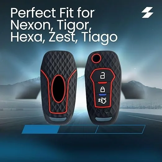 Premium Silicone Car Key Cover Black | Fits, Bolt Nexon, Tiago, Tigor, Hexa,Zest | Durable Protective Stylish Case | Fly Master image 2