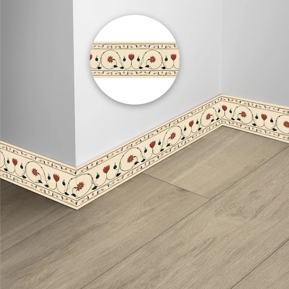 Waterproof Wall Border Sticker for Kitchen and Bathroom |Glossy PVC Peel and Stick |Floral Link Marble Pattern 3 inch x 20 ft| Home Decoration image 3