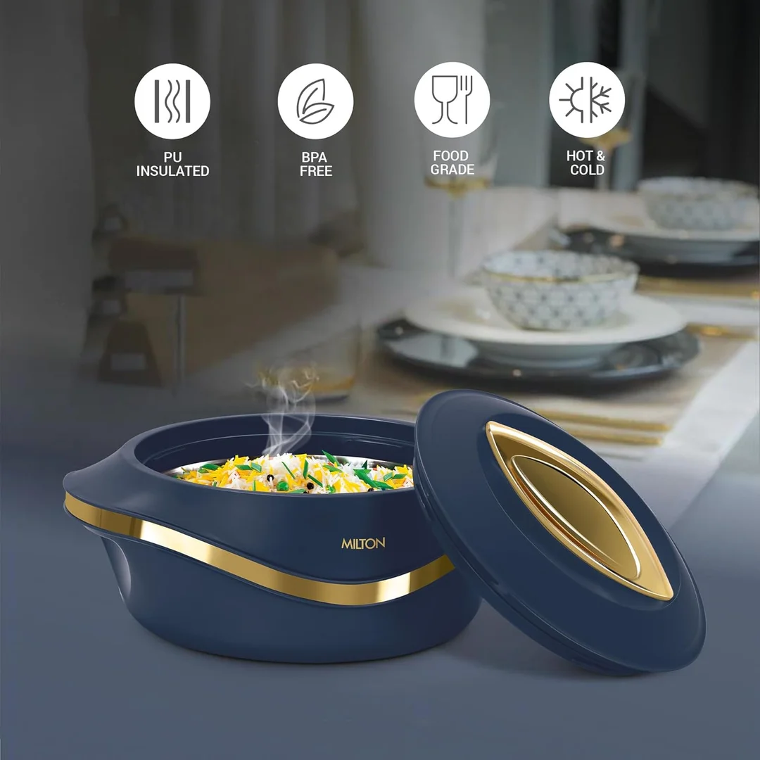 MILTON Pearl Inner Stainless Steel Jr. Casserole Set of 3 |455 ml, 860 ml, 1270 ml| Ivory Casserole Set for Food Storage | Serving image 2