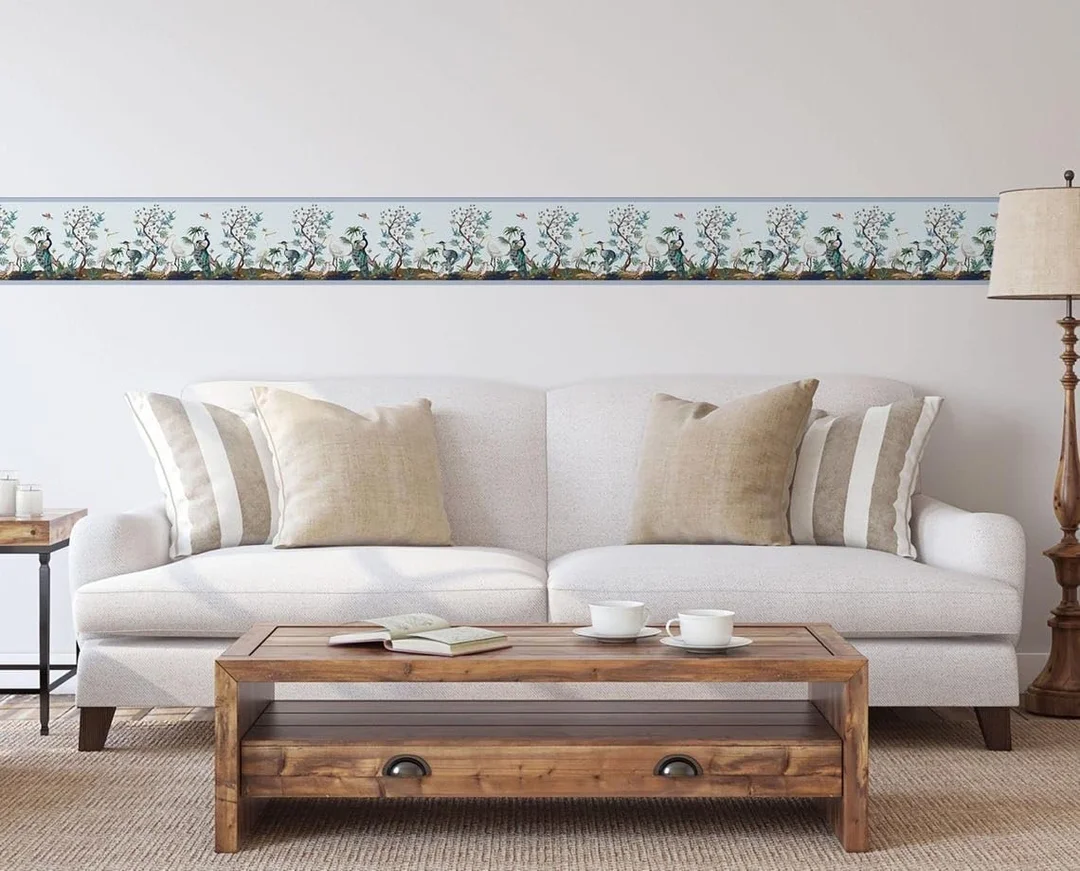 MIRART Peacock Garden Peel and Stick Wallpaper Border |5.25 Inch Width, 5 ft Length |Self-Adhesive Decorative Border for Walls image 2