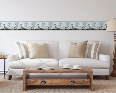 MIRART Peacock Garden Peel and Stick Wallpaper Border |5.25 Inch Width, 5 ft Length |Self-Adhesive Decorative Border for Walls thumbnail 1