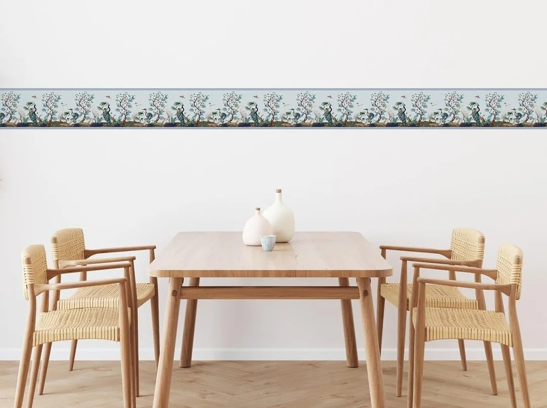 MIRART Peacock Garden Peel and Stick Wallpaper Border |5.25 Inch Width, 5 ft Length |Self-Adhesive Decorative Border for Walls image 1