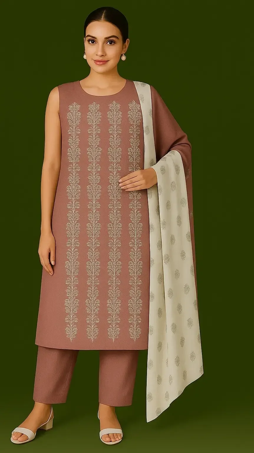 Sleeveless Embroidered Kurti Pant Dupatta Set | Nahar Fashion Store | Straight Kurti for Women Online image 1