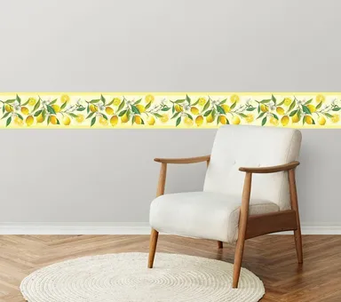 MIRART Lemon Flower Peel and Stick Wallpaper Border |5.25 Inch x 5 Ft | Removable Wallpaper for Home, Kitchen & Living Room Decor thumbnail 1