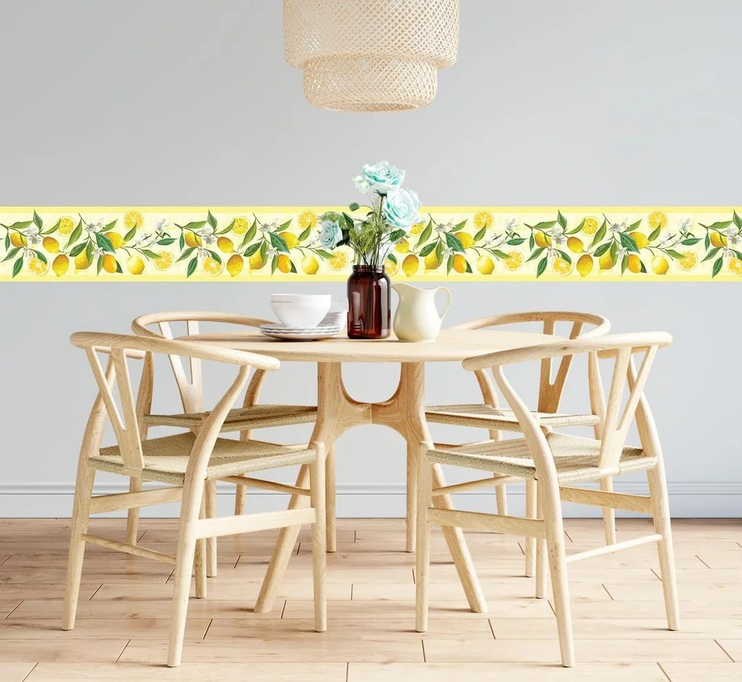 MIRART Lemon Flower Peel and Stick Wallpaper Border |5.25 Inch x 5 Ft | Removable Wallpaper for Home, Kitchen & Living Room Decor image 3
