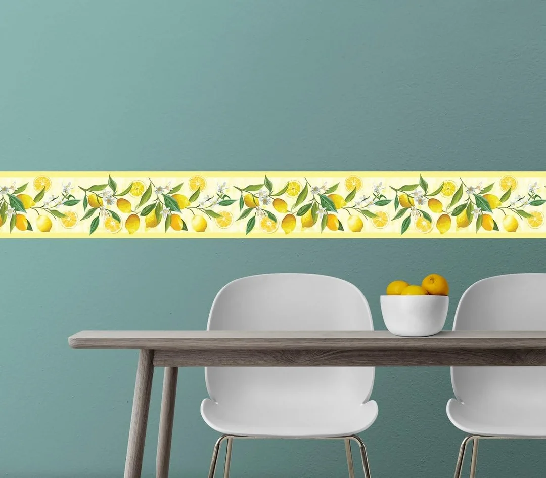 MIRART Lemon Flower Peel and Stick Wallpaper Border |5.25 Inch x 5 Ft | Removable Wallpaper for Home, Kitchen & Living Room Decor image 1