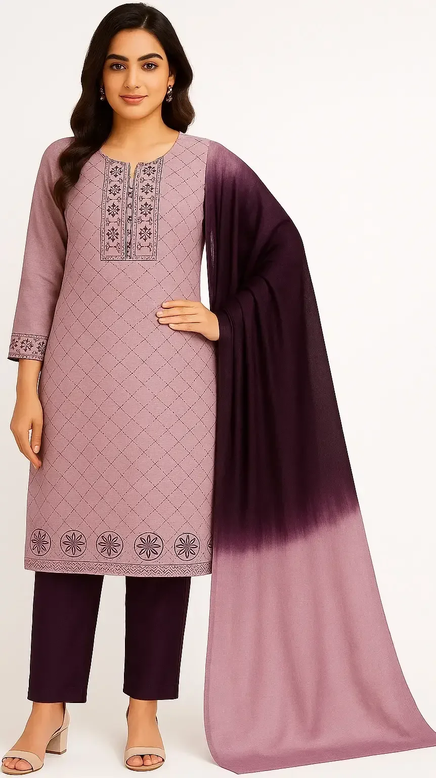 Embroidered Kurti Pant Set with Dupatta | Elegant Kurti Pant for Women | Nahar Fashion Store image 1