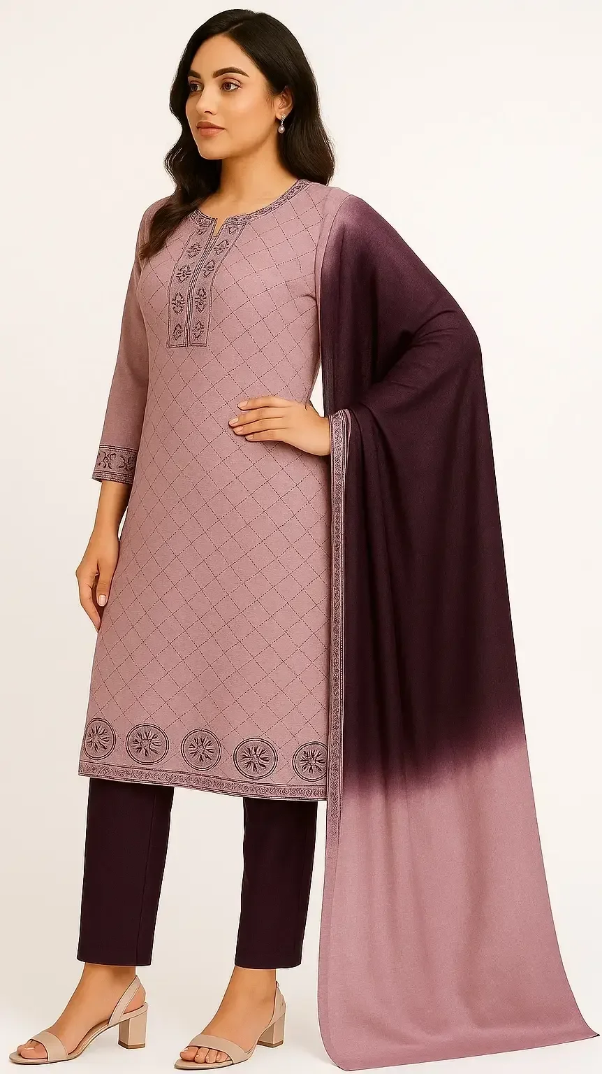 Embroidered Kurti Pant Set with Dupatta | Elegant Kurti Pant for Women | Nahar Fashion Store image 3