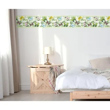 MIRART Butterflies and Tropical Nigeria Peel and Stick Wallpaper Border |5.25 inch Width by 5 ft Length, Decorative Wall Border for Living Room and Bedroom thumbnail 1