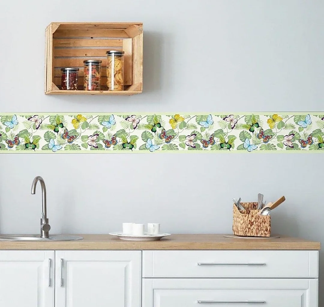 MIRART Butterflies and Tropical Nigeria Peel and Stick Wallpaper Border |5.25 inch Width by 5 ft Length, Decorative Wall Border for Living Room and Bedroom image 3