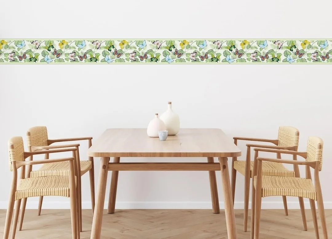 MIRART Butterflies and Tropical Nigeria Peel and Stick Wallpaper Border |5.25 inch Width by 5 ft Length, Decorative Wall Border for Living Room and Bedroom image 1