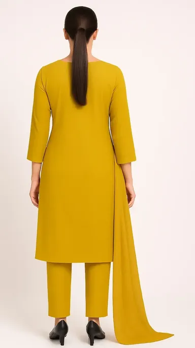 Mustard Yellow Embroidered Straight Kurti Pant Dupatta Set | Nahar Fashion Store | Festive Wear Women's Ethnic Kurti Set thumbnail 1