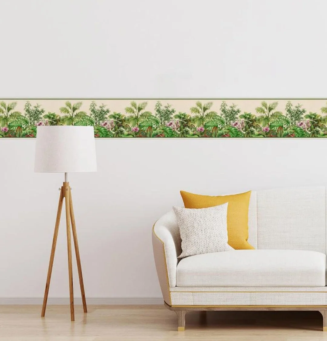 Tropical Green Leaves Watercolor Peel and Stick Wallpaper Border |5.25 inch Width by 5 ft Length for Living Room, Bedroom, Home Improvement  image 2