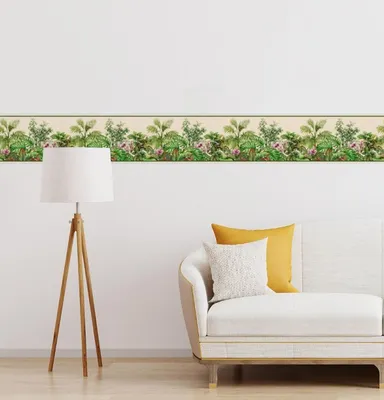 Tropical Green Leaves Watercolor Peel and Stick Wallpaper Border |5.25 inch Width by 5 ft Length for Living Room, Bedroom, Home Improvement  thumbnail 1