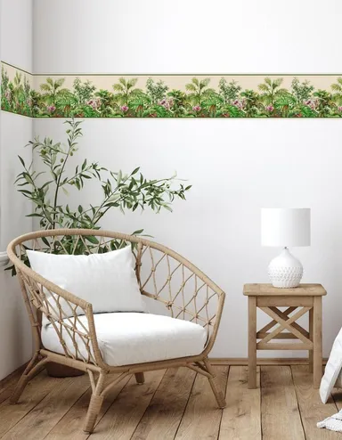 Tropical Green Leaves Watercolor Peel and Stick Wallpaper Border |5.25 inch Width by 5 ft Length for Living Room, Bedroom, Home Improvement  thumbnail 2