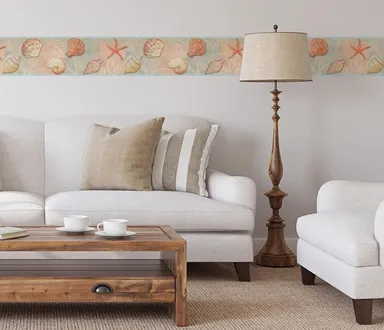 MIRART Seashells Peel and Stick Wallpaper Border |5.25 inch Width by 5 ft Length | Decorative Peel and Stick Wallpaper for Living Room, Bathroom, Home Improvement thumbnail 1