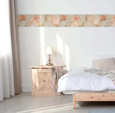 MIRART Seashells Peel and Stick Wallpaper Border |5.25 inch Width by 5 ft Length | Decorative Peel and Stick Wallpaper for Living Room, Bathroom, Home Improvement thumbnail 2