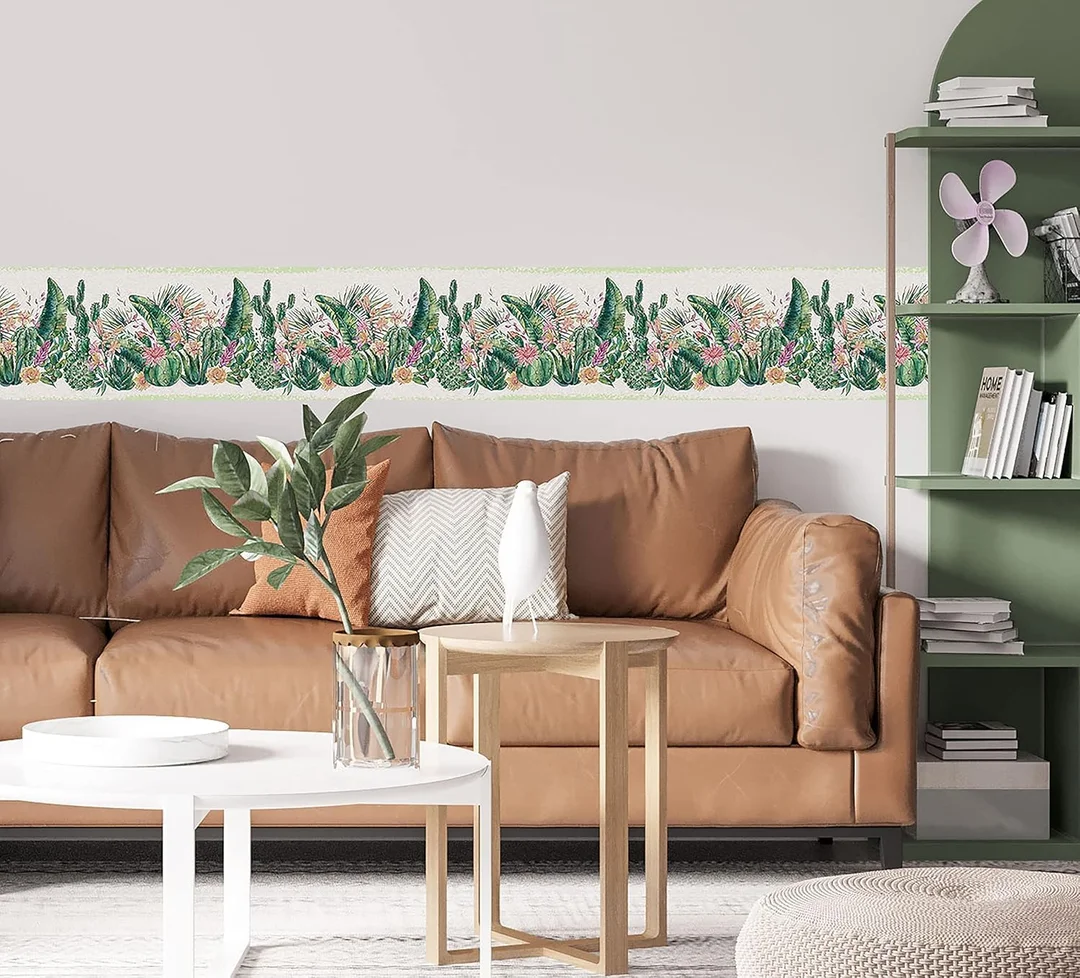 MIRART Cactus Flowers Peel and Stick Wallpaper Border |5.25 inch Width, 5 ft Length | Removable, Self-Adhesive Home Wall Decor image 1