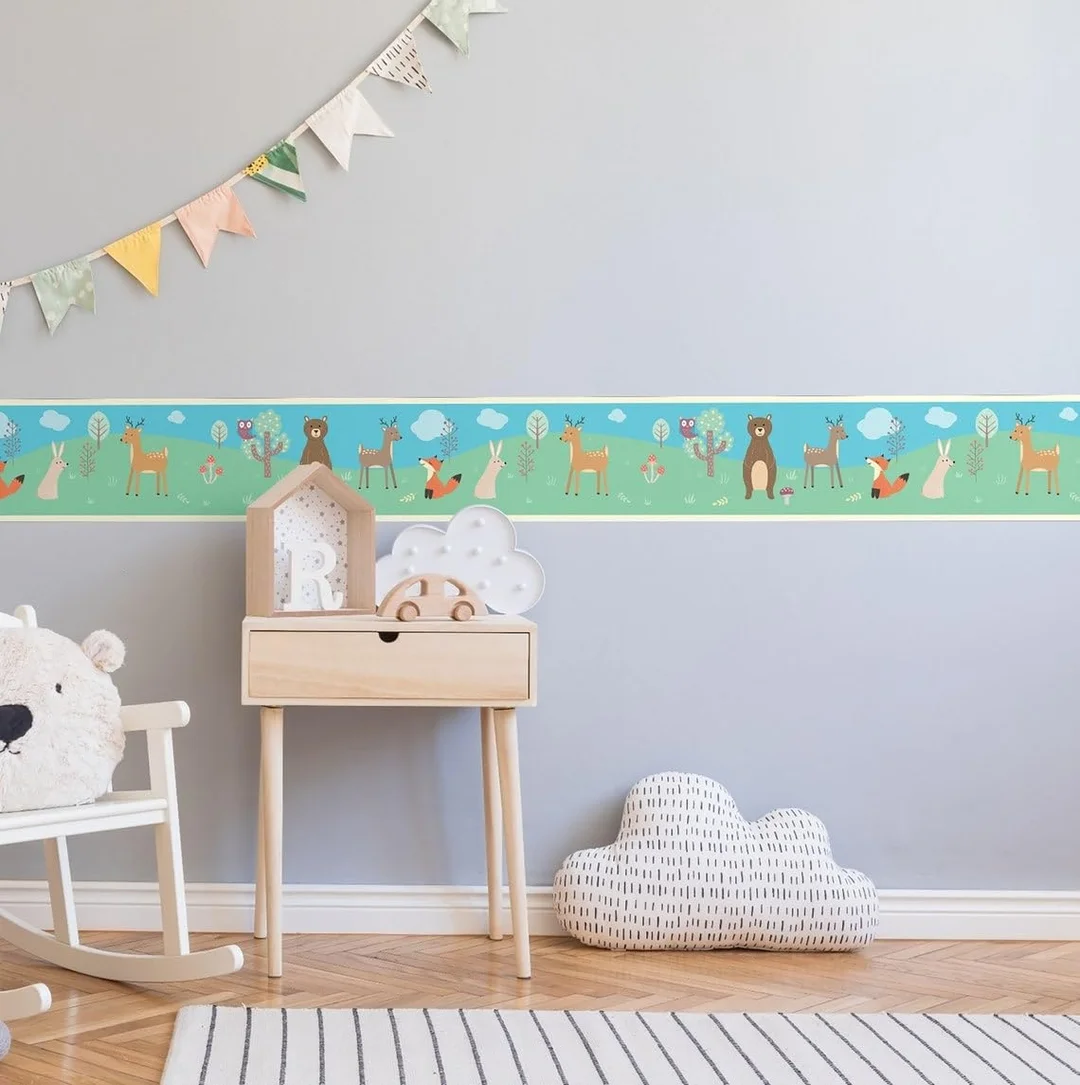 Peel and Stick Forest Animals Wallpaper Border by MIRART |Removable 5.25 Inch x 5 Ft |Ideal for Kids Room and Nurseryjhdgxcn image 2